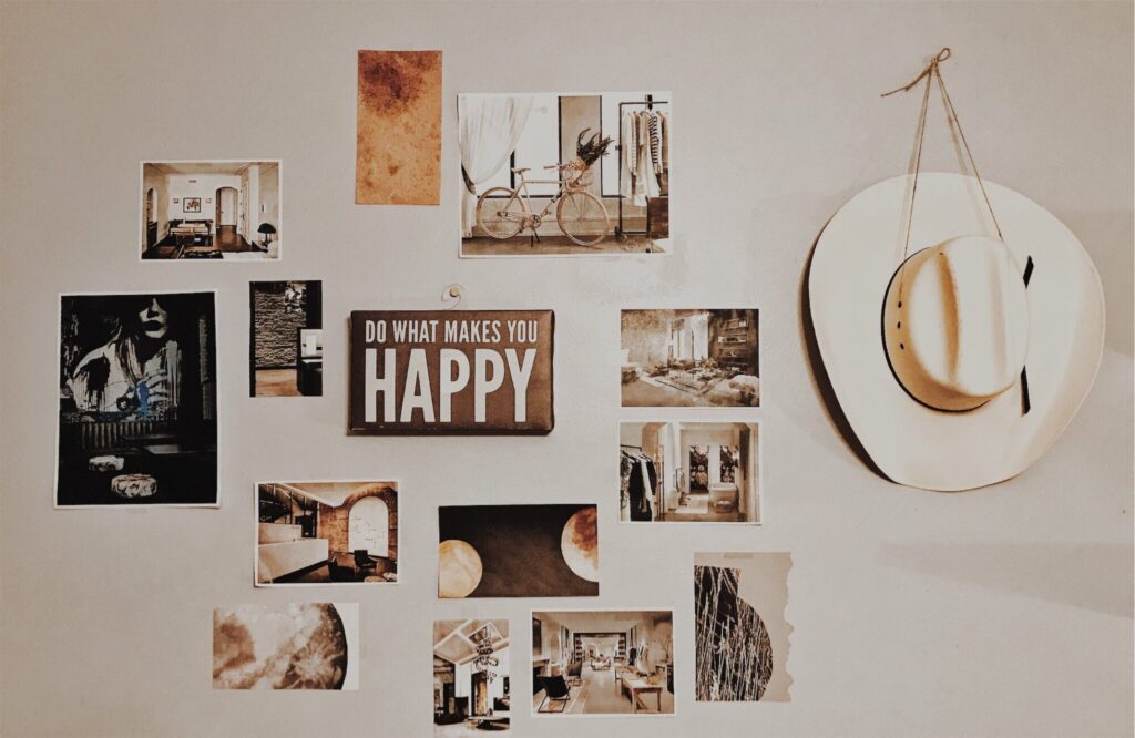 A collection of photos hanging on the wall