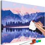 Hand painted painting of blue and pink color lake