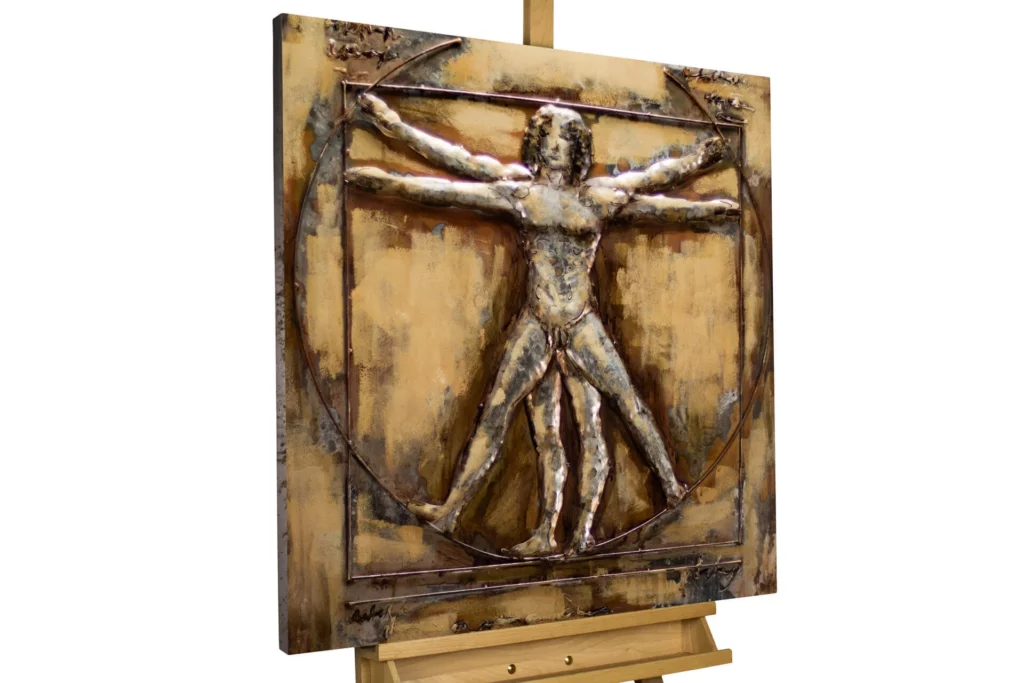 Metalen schilderij 3D Vitruvian man van ijzer