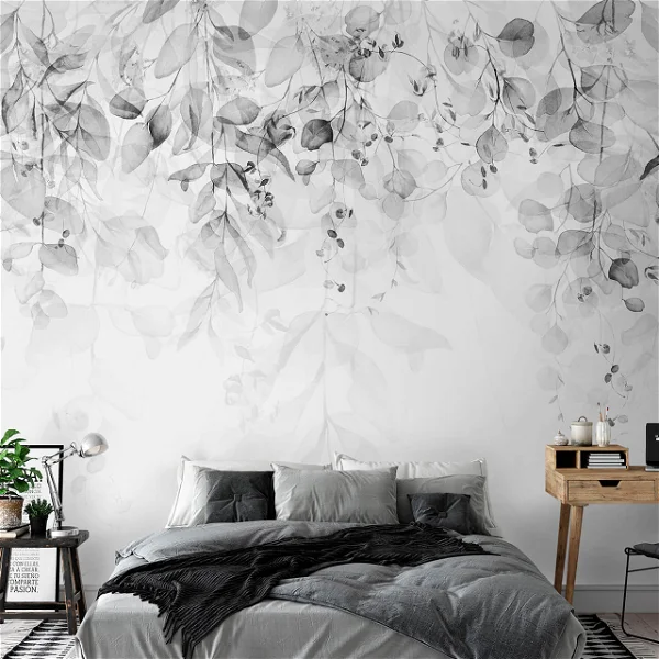A self adhesive leaves wallpaper design in black and white