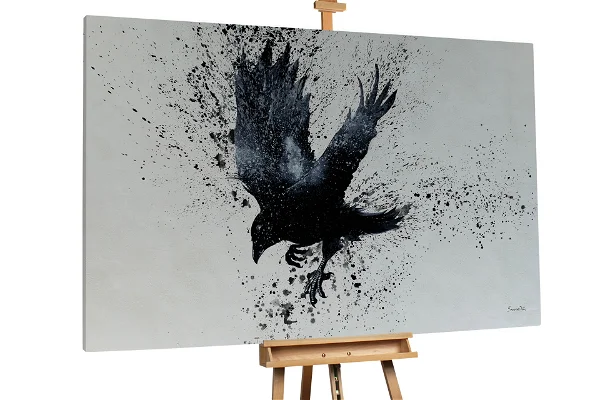 An image of a black raven in an oil painting