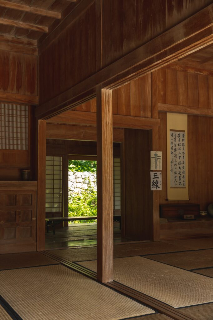 A traditional Japanese house made of wood materials