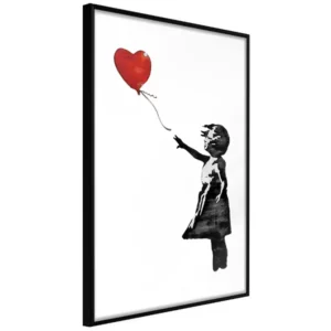 A poster with a girl reaching a balloon in white background