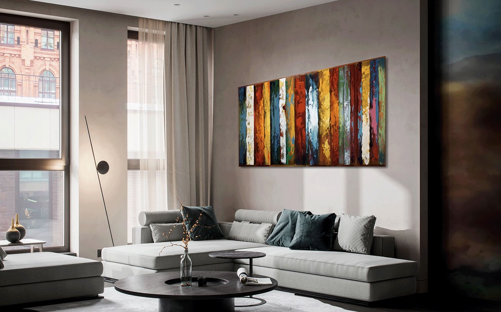 woonkamer met metalen plaatje 3d derde dimensie