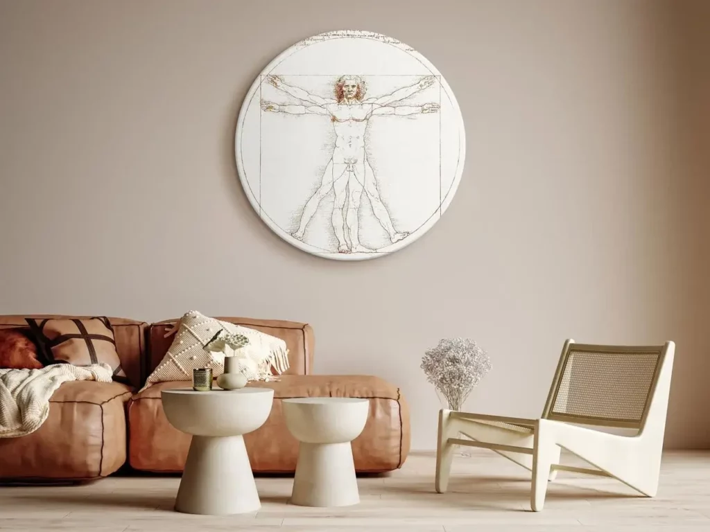 Rond schilderij 'Da Vinci's Vitruvian'