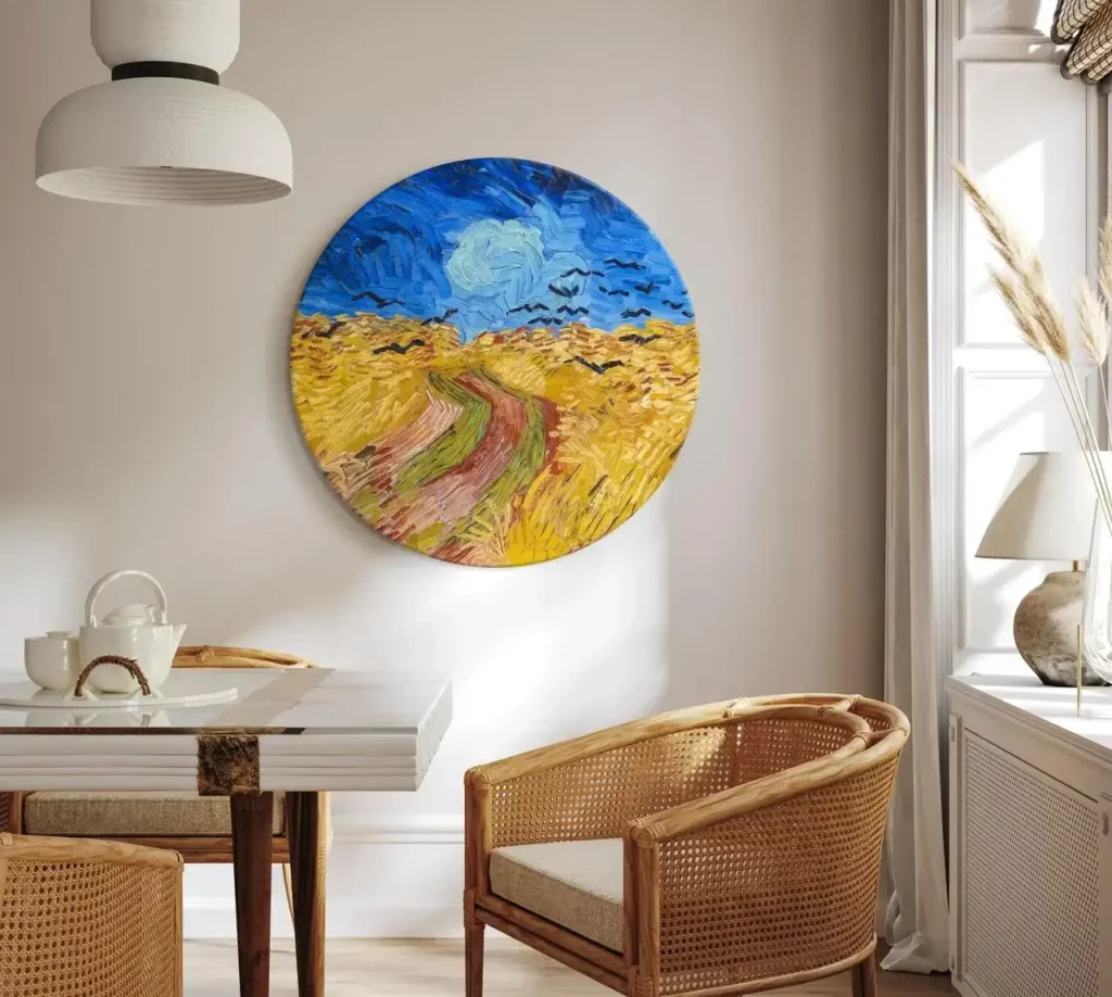 Rond schilderij 'Gogh's Wheat & Crows'