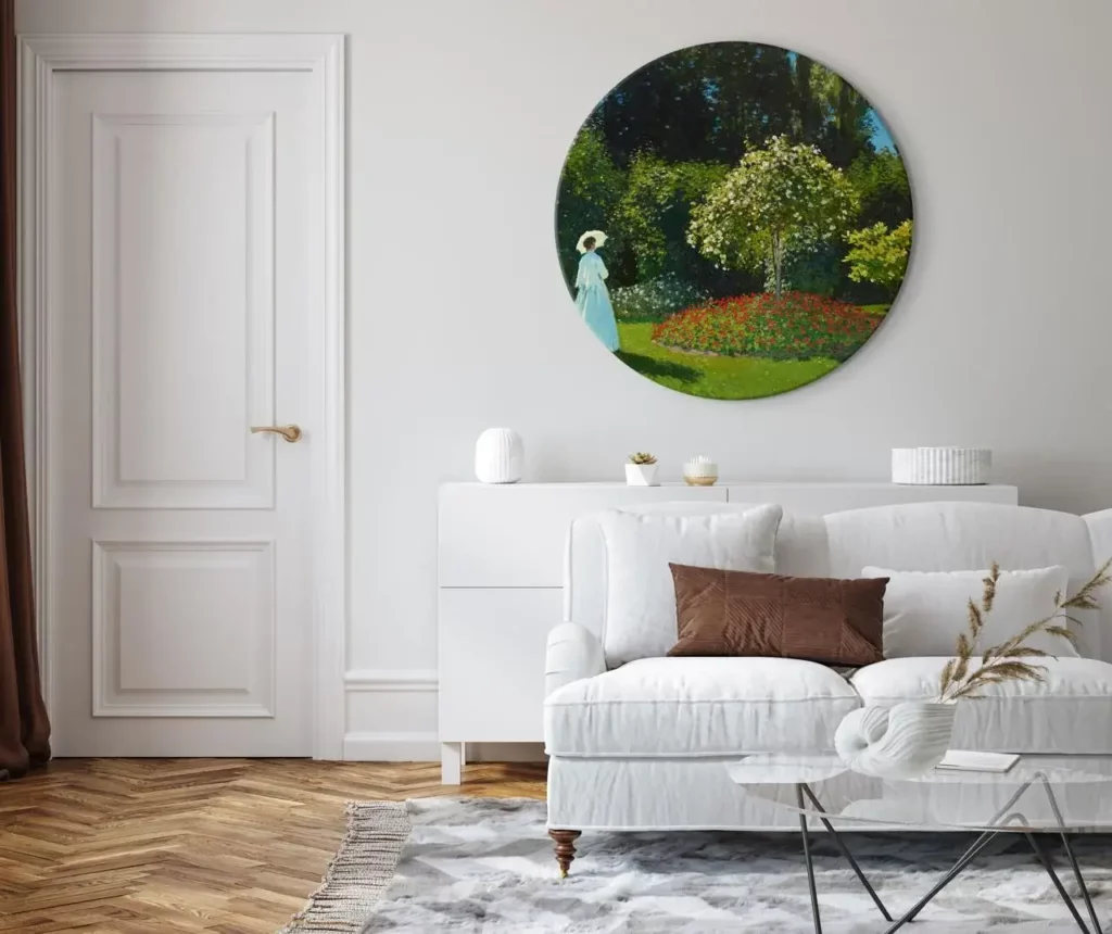 Rond schilderij 'Monet's Garden Lady'