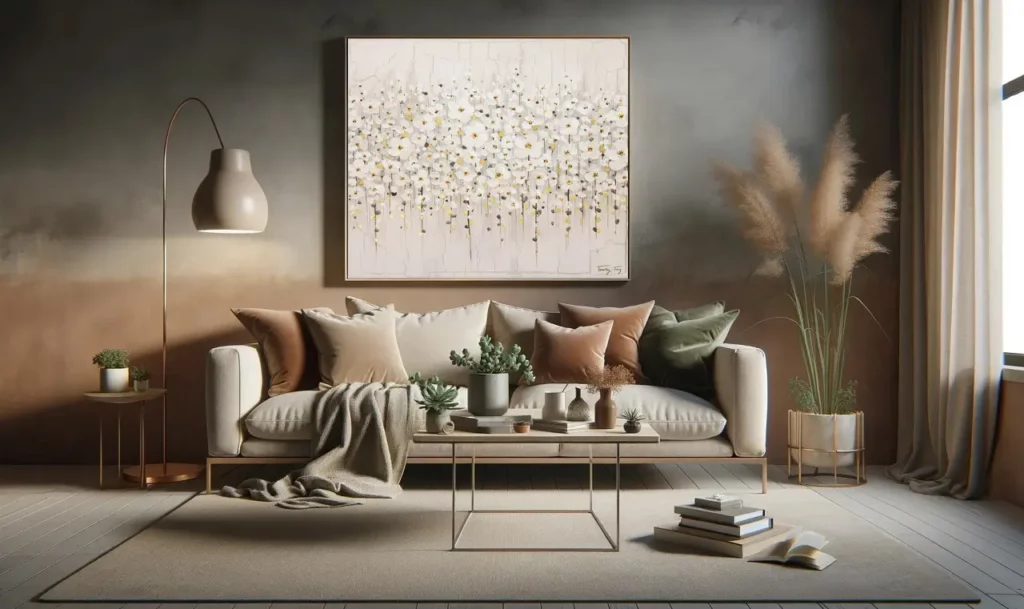 neutrale aardse lentekleuren in de woonkamer