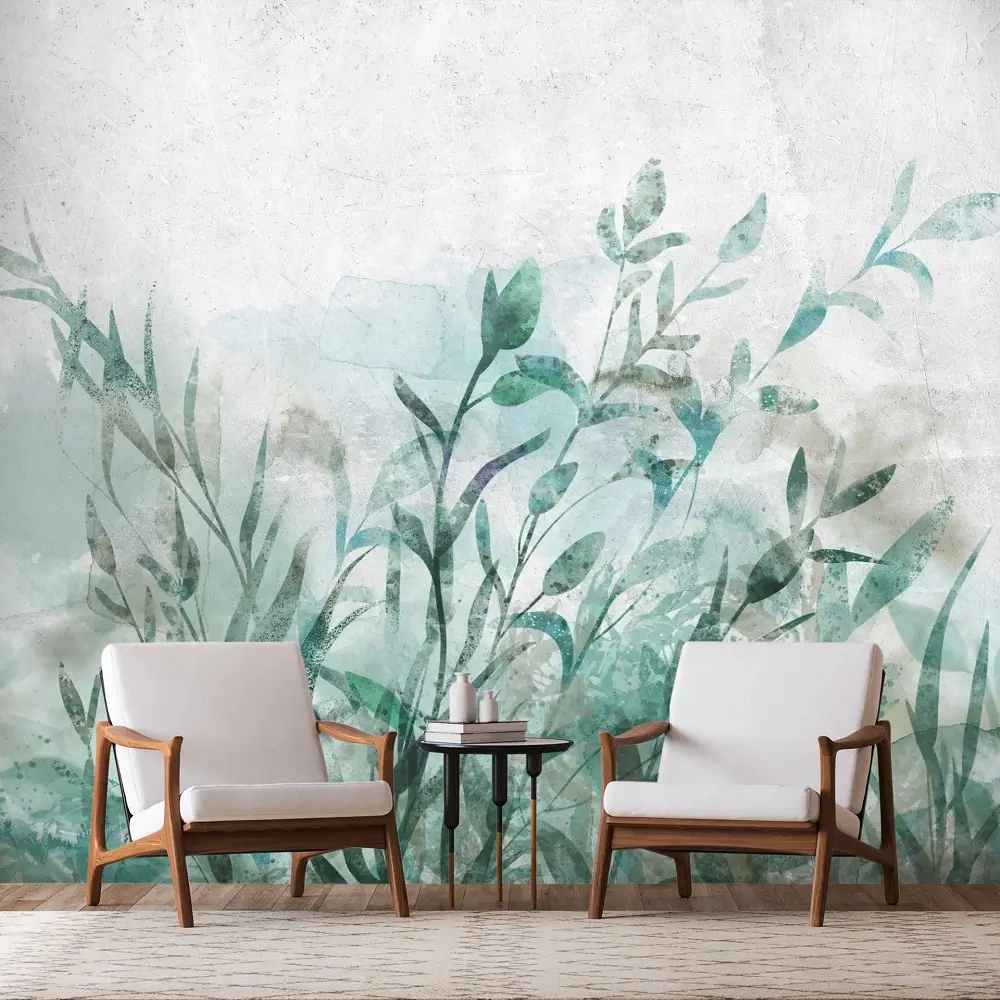 a wallpaper in with a leaf design