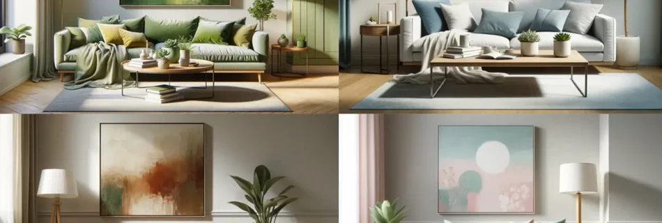 Four living areas, each with a different timeless summer color palette combination.