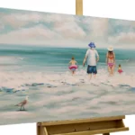 family happiness children love water blue modern acrylic oil painting
