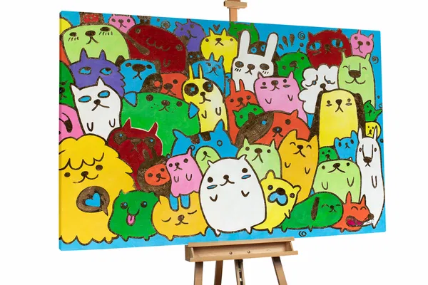 XXL Oil paintings 'Doodle Cats'