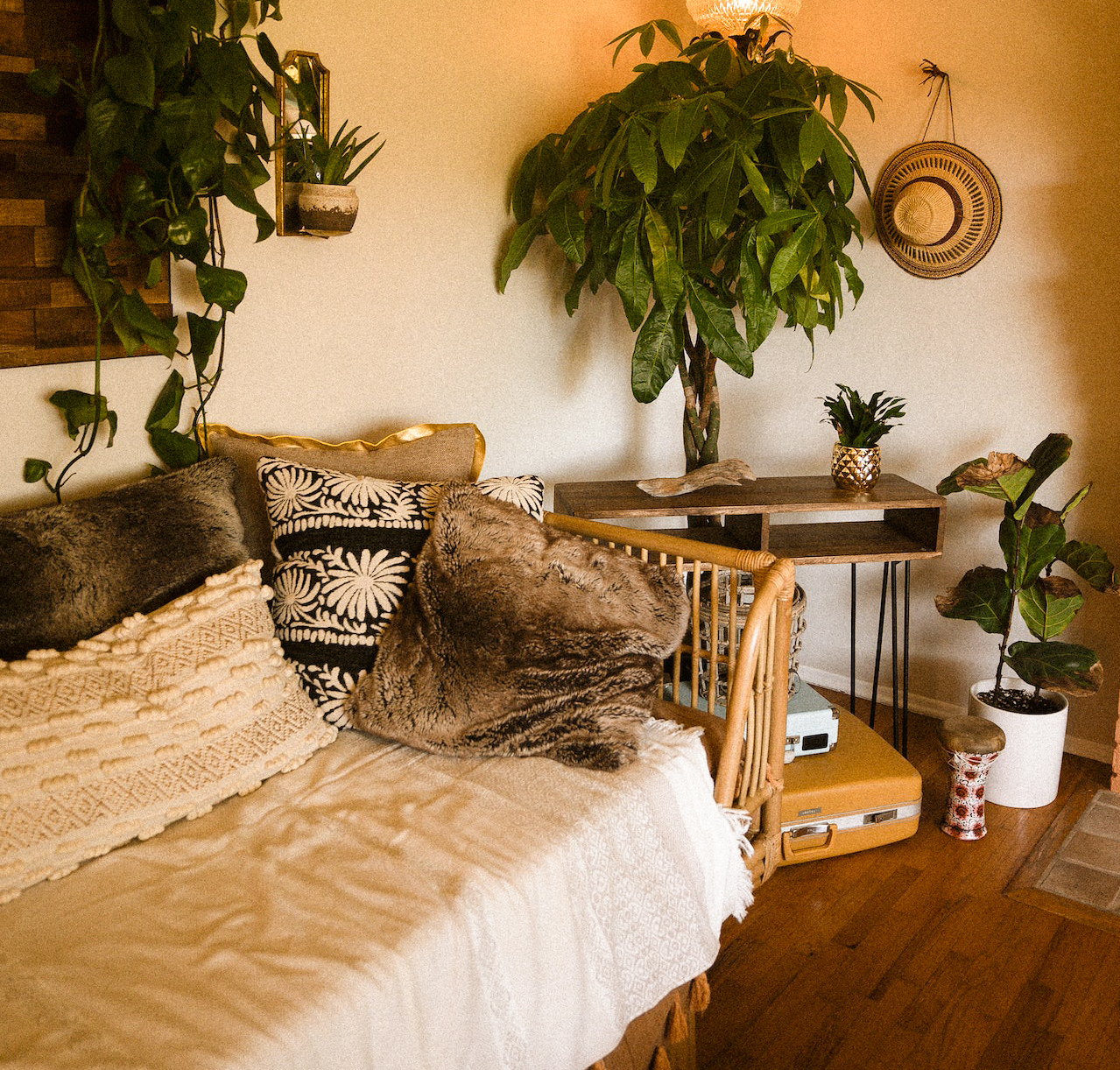 gezellige woonkamer met planten